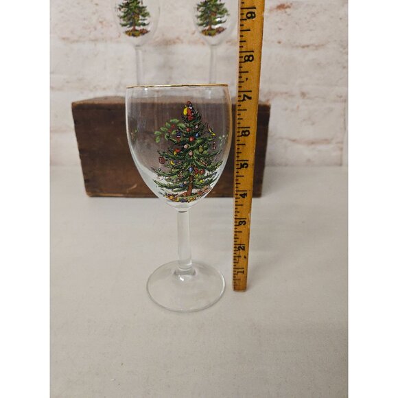 Vintage SPODE Christmas Tree Four Wine Water Glasses 12 oz Christmas Glassware - Picture 3 of 3